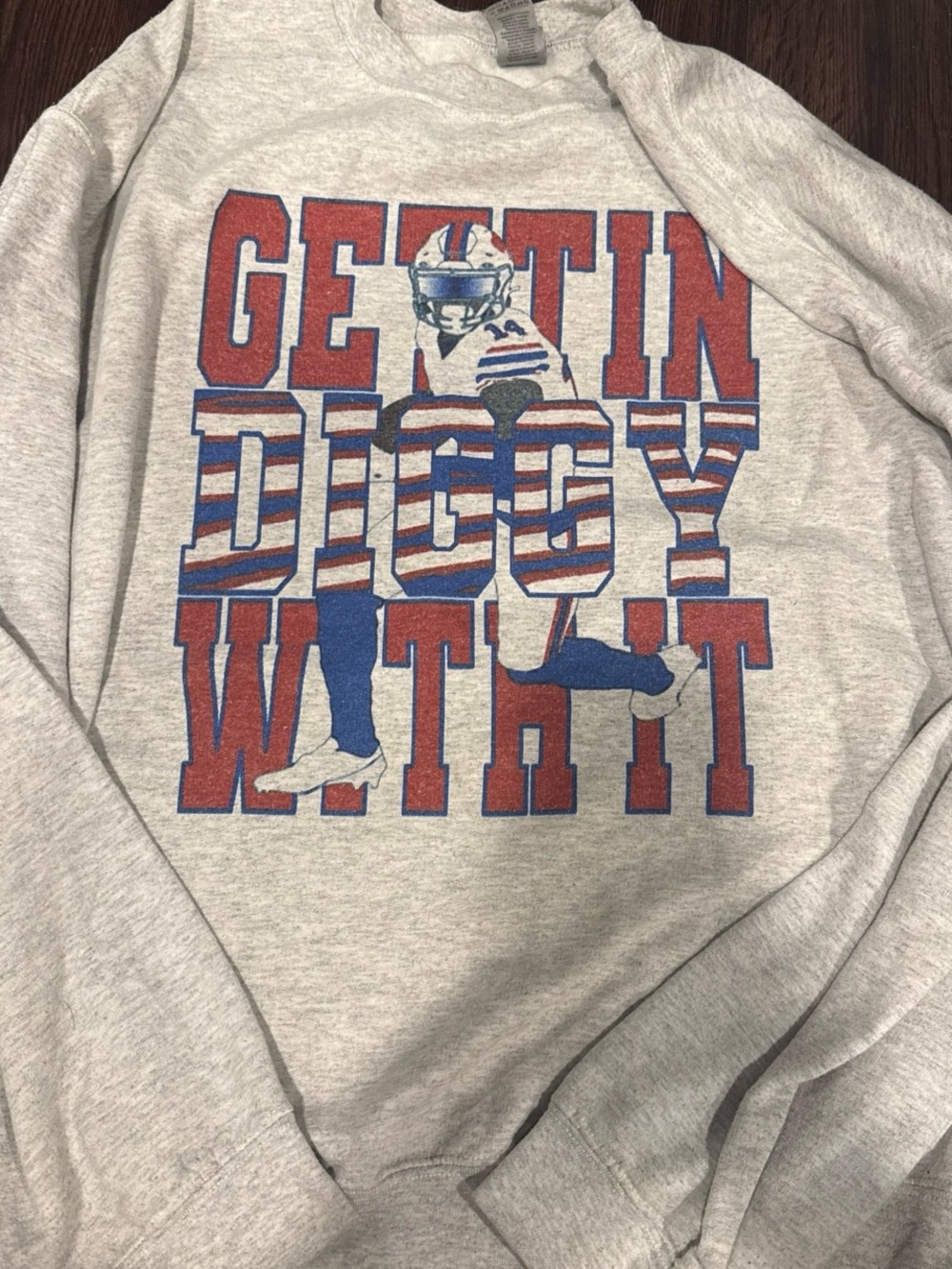 Gettin Diggy With It Graphic Sweatshirt - Gray with Red & Blue